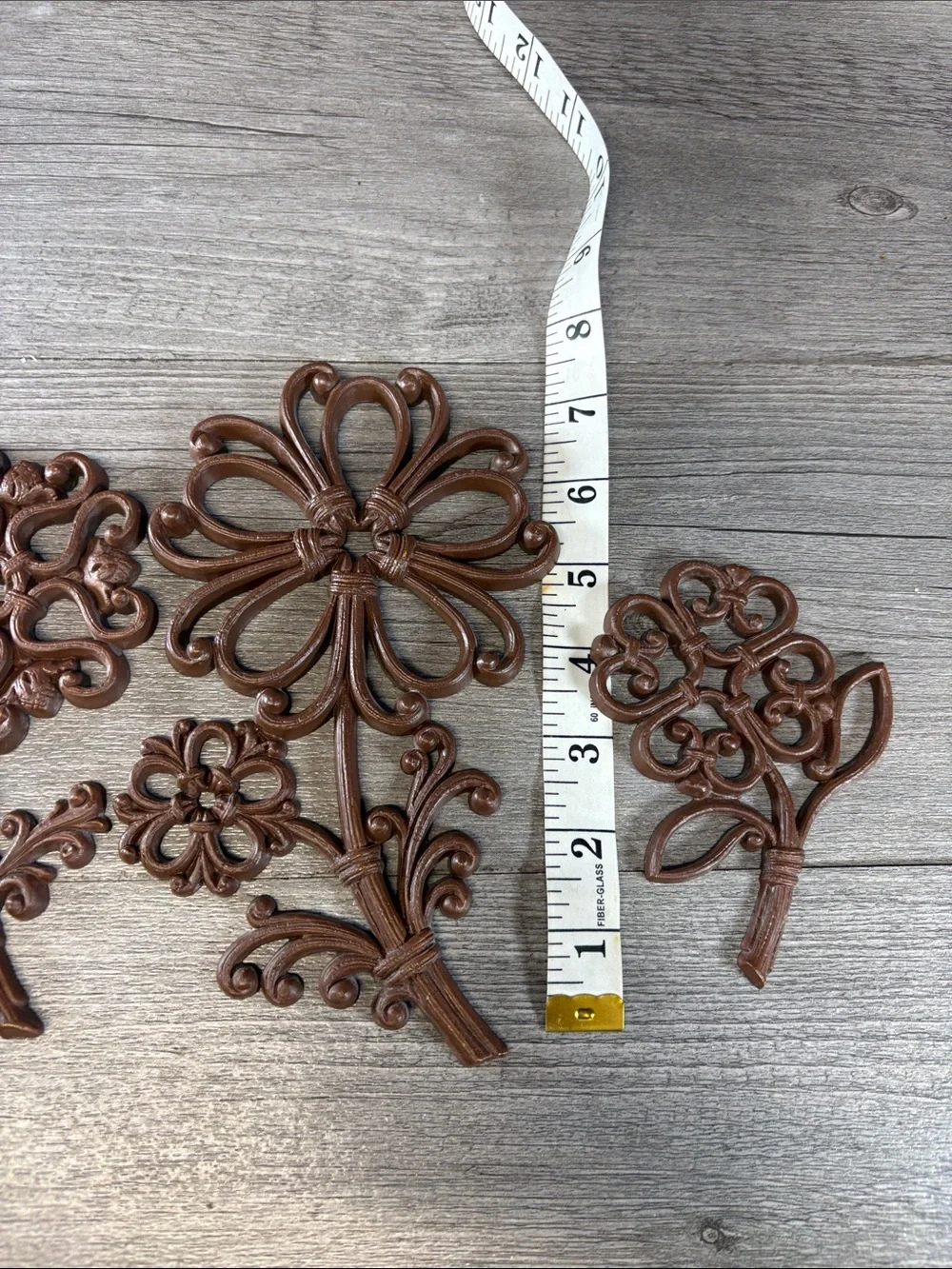 Vintage 1978 Faux Wood Wicker Rattan Flowers Wall Decor HOMCO